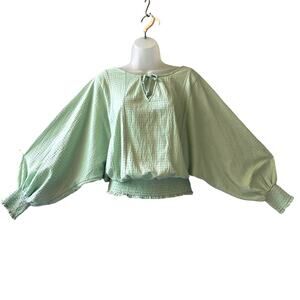 By Anthropologie Mint Green Seersucker Batwing Jersey Top Size Small WORN ONCE